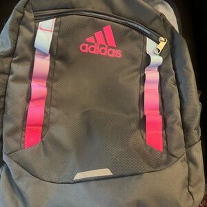 Adidas Gray Backpack with Pink Logo and Ombre Straps